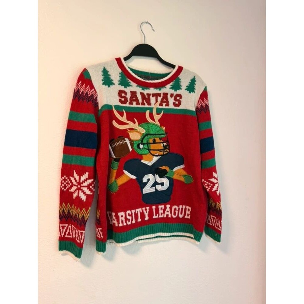NWT Santa’s Varsity League Ugly Christmas Sweater Football youth XL 18/20
